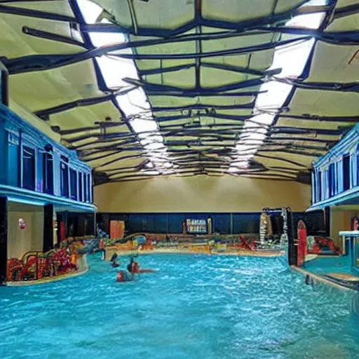 Prompt: a indoors waterpark. the ceiling is flooded. craiglist photo.