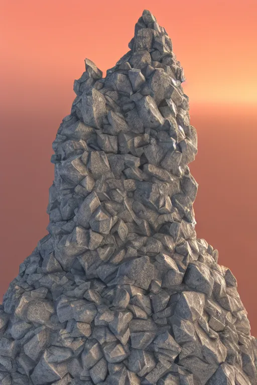 Image similar to blender render of a crystallized monument sitting atop a mountain peak