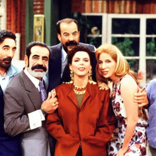 Image similar to A still of Saddam Hussein in the 1990s sitcom Friends