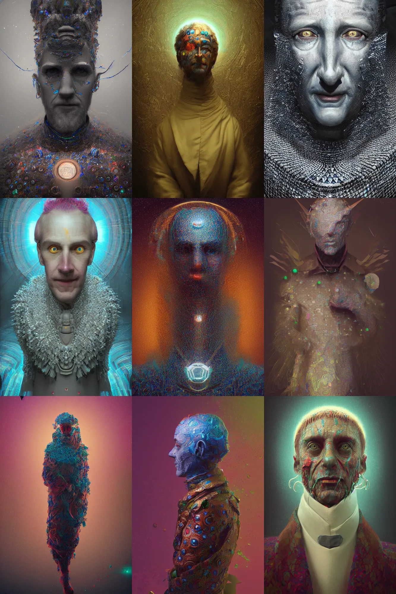 Image similar to portrait of a hyperdimensional jester, 4k detailed hyperrealistic digital photo by Beeple, Gustave Dore, Artstation, CGsociety