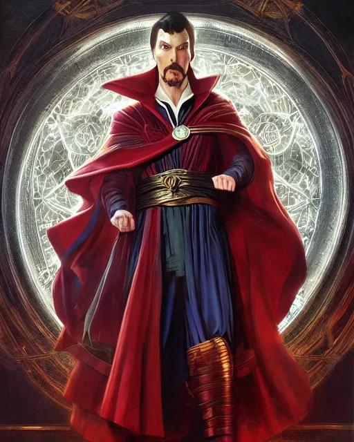 Prompt: Doctor Strange , oil on canvas, artstation, by J. C. Leyendecker and Edmund Blair Leighton and Charlie Bowater, octane