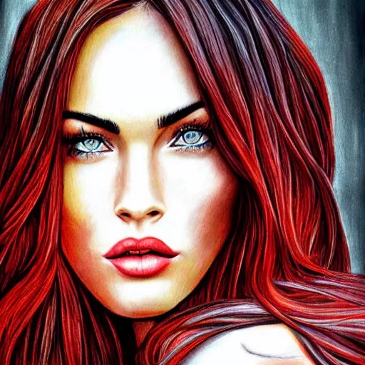 Image similar to “Beautiful Megan Fox Red pencil paintings, ultra detailed portrait, 4k resolution”