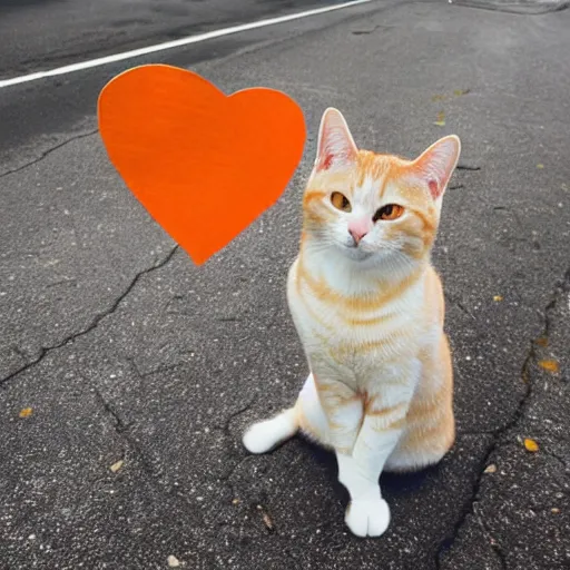 Image similar to orange tabby cat holding a sign that says