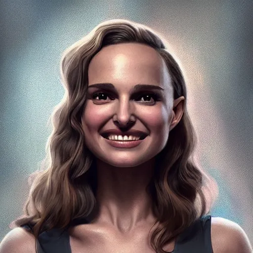 Prompt: Natalie Portman has a Huge Smile, soft, only two hands, highly detailed, digital painting, artstation, concept art, smooth, sharp focus, illustration, Unreal Engine 5, 8K, art by art by artgerm and greg rutkowski and edgar maxence