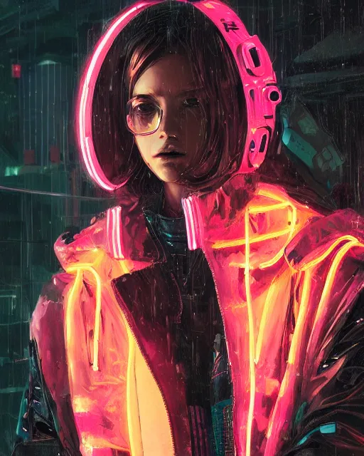 Image similar to detailed portrait Neon Operator Girl, cyberpunk futuristic neon, reflective puffy coat, decorated with traditional Japanese ornaments by Ismail inceoglu dragan bibin hans thoma greg rutkowski Alexandros Pyromallis Nekro Rene Maritte Illustrated, Perfect face, fine details, realistic shaded, fine-face, pretty face