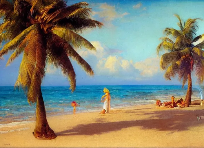 Prompt: a beautiful tropical beach with palm trees by alexander averin and delphin enjolras