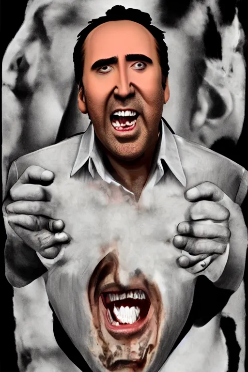 Image similar to nicolas cage!! freaking out, in the style of georgia o'keefe