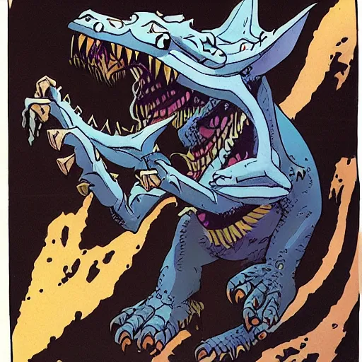 Prompt: draconite creature design by mike mignola