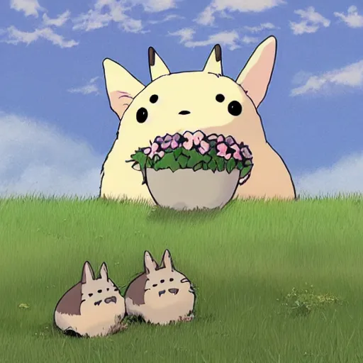 Image similar to an adorable corgi totoro, scenic landscape background, beautiful, anime, ghibli