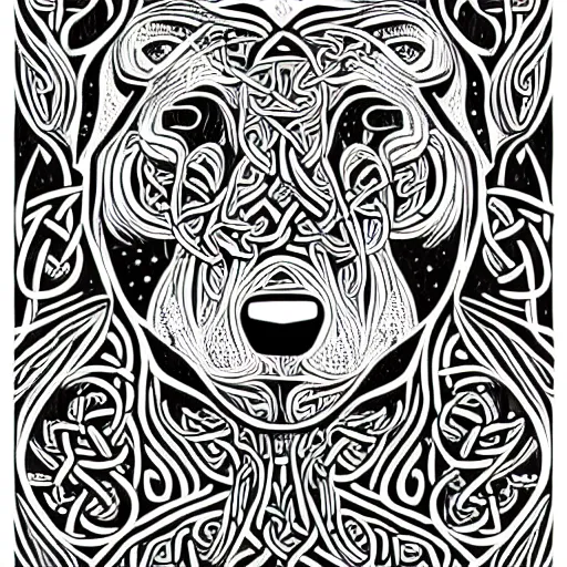 Prompt: an intricate grizzly bear designed by mc escher, line art, celtic, illustration, dynamic image