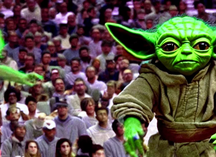 Image similar to ESPN still of Yoda playing in the nba playoffs live on espn, 4k