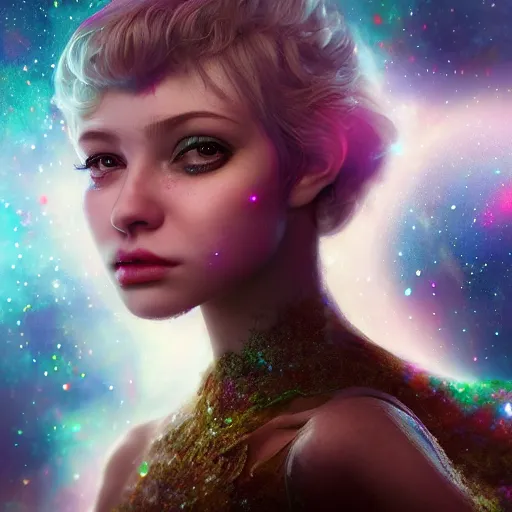 Image similar to portrait of a magical fairy made of galaxies, highly detailed, realistic, octane render, comic book art, space travel, unreal engine, sharp focus