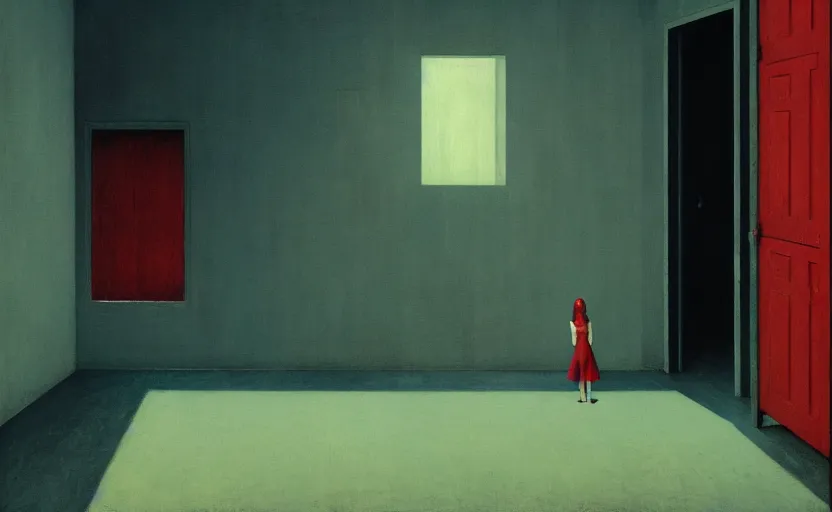 Image similar to Inside a prison, Edward Hopper and James Gilleard, Zdzislaw Beksinski, Mark Ryden, Wolfgang Lettl highly detailed, hints of Yayoi Kasuma