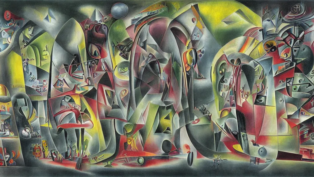 Prompt: a vision of interdimensional transport, by roberto matta