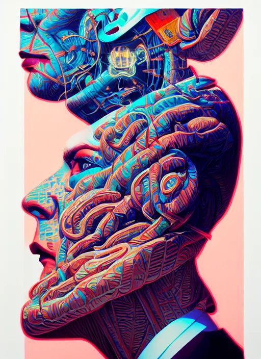 Prompt: brains tossed into air, tristan eaton, victo ngai, artgerm, rhads, ross draws, hyperrealism, intricate detailed