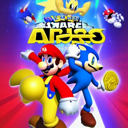 Image similar to super mario, kirby, sonic the hedgehog, super smash bros, star wars themed movie poster high detail accurate eyes and good gesture poses, pokemon anime cartoon style