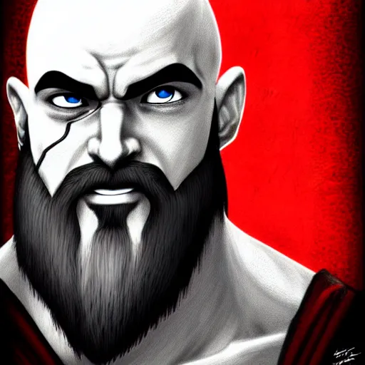 Image similar to portrait of kratos in anime style, highly detailed, centered, digital painting