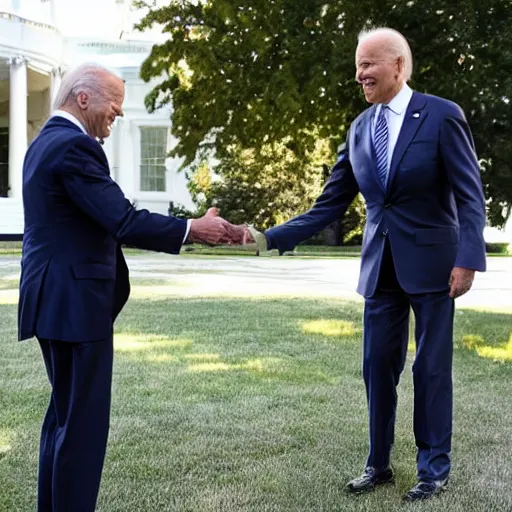 Image similar to joe biden shaking hands with a grizzly bear in front of the white house