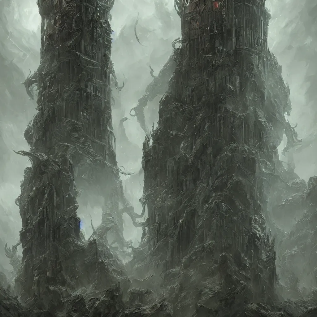Image similar to the eldritch tower of cthulhu, digital art by paul chadeisson, trending on artstation, photoshop, concept art, high resolution