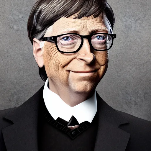 Image similar to Bill Gates posing in gothic victorian dress, artstation trending portrait, hyper-realistic eyes, sharp focus, 4k HD wallpaper