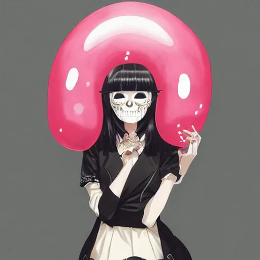 Prompt: anime skull portrait woman balloons, hello kitty, elegant, highly detailed, hard shadows and strong rim light, art by jc leyendecker and atey ghailan and sachin teng