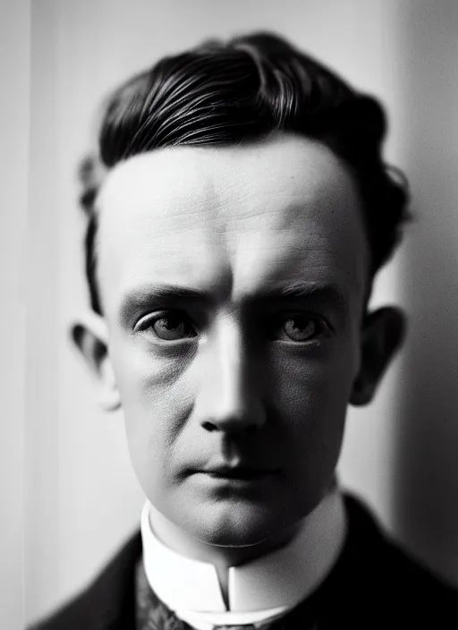 Image similar to close up portrait of a young edwardian politician standing by a bookcase, male, edwardian, formal, detailed face, deep focus, movie still, dramatic lighting, ray tracing, by hendrik kerstens and paolo roversi