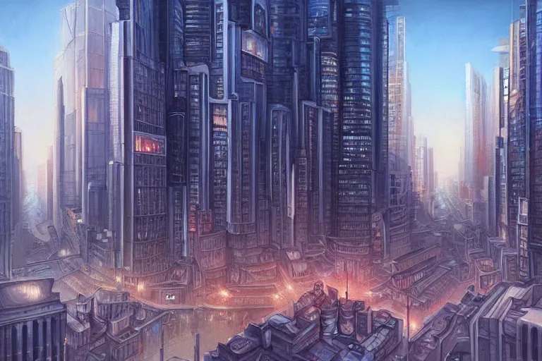 Prompt: painting of a modern city, fine details, magali villeneuve, artgerm, rutkowski