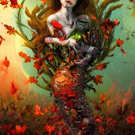 Image similar to Hell and heaven, captured in bottles, a heart full of envy, The Autumn Plague Gardener, Some cosmic angels, digital painting, its softness partakes of fluidity, illustration, deep dark, artstation, intricate, biodiversity in a world of change and constancy, ue5, by deiv calviz and bossmonsterbani