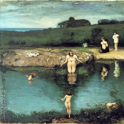 Prompt: “women bathing in a lake by gustave courbet”