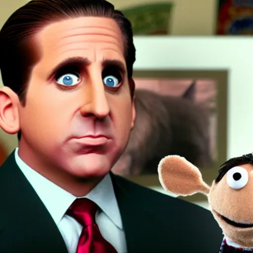Prompt: ultra realistic photo of Michael Scott as a Muppet at his desk