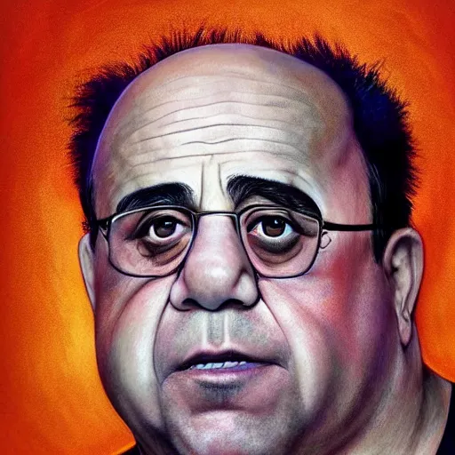 Prompt: hyperrealistic mixed media high resolution painting of Danny DeVito (slam dunk Chicago bulls), stunning 3d render inspired art by István Sándorfi and Greg Rutkowski and Unreal Engine, perfect facial symmetry, dim volumetric lighting, 8k octane beautifully detailed render, full body shot, post-processing, extremely hyper-detailed, intricate, epic composition, highly detailed attributes, highly detailed atmosphere, cinematic lighting, masterpiece, trending on artstation, very very detailed, masterpiece, stunning, flawless completion, lifelike texture, perfection,