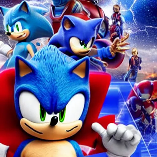 Image similar to sonic the hedgehog in 3d style starring in avengers 2012 movie