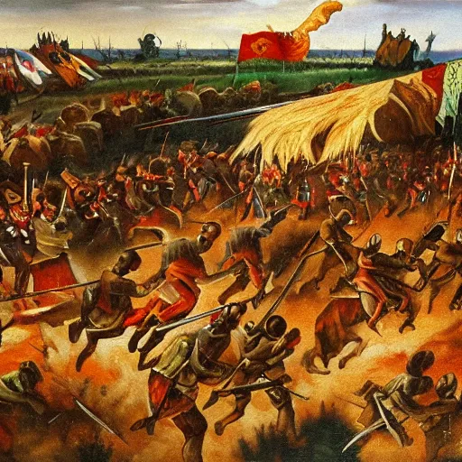 Prompt: Hungarians at war, oil paintings