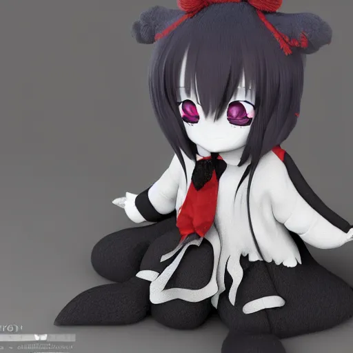 Prompt: cute fumo plush of a girl from the rift, the othercreature of the nether dimension, vray, black and white, melting crayon