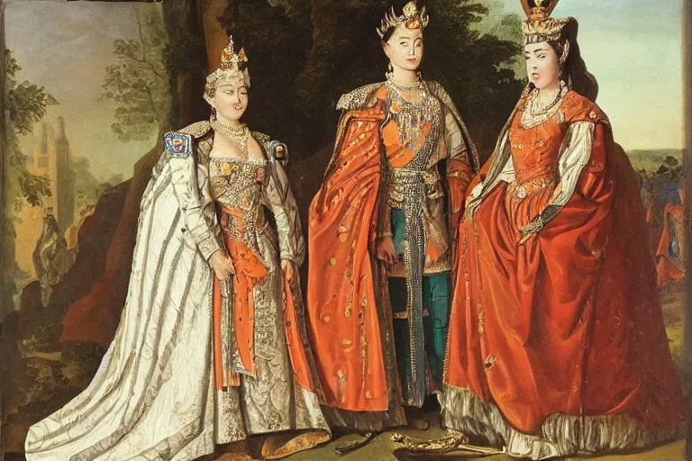 Image similar to female king in full regalia with her wife