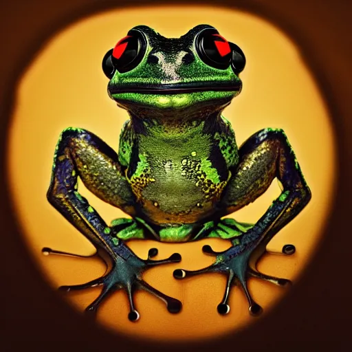 Image similar to Portrait photo of a cybernetic frog