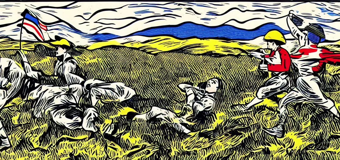 Image similar to the battle of the somme in the style of Roy Lichtenstein