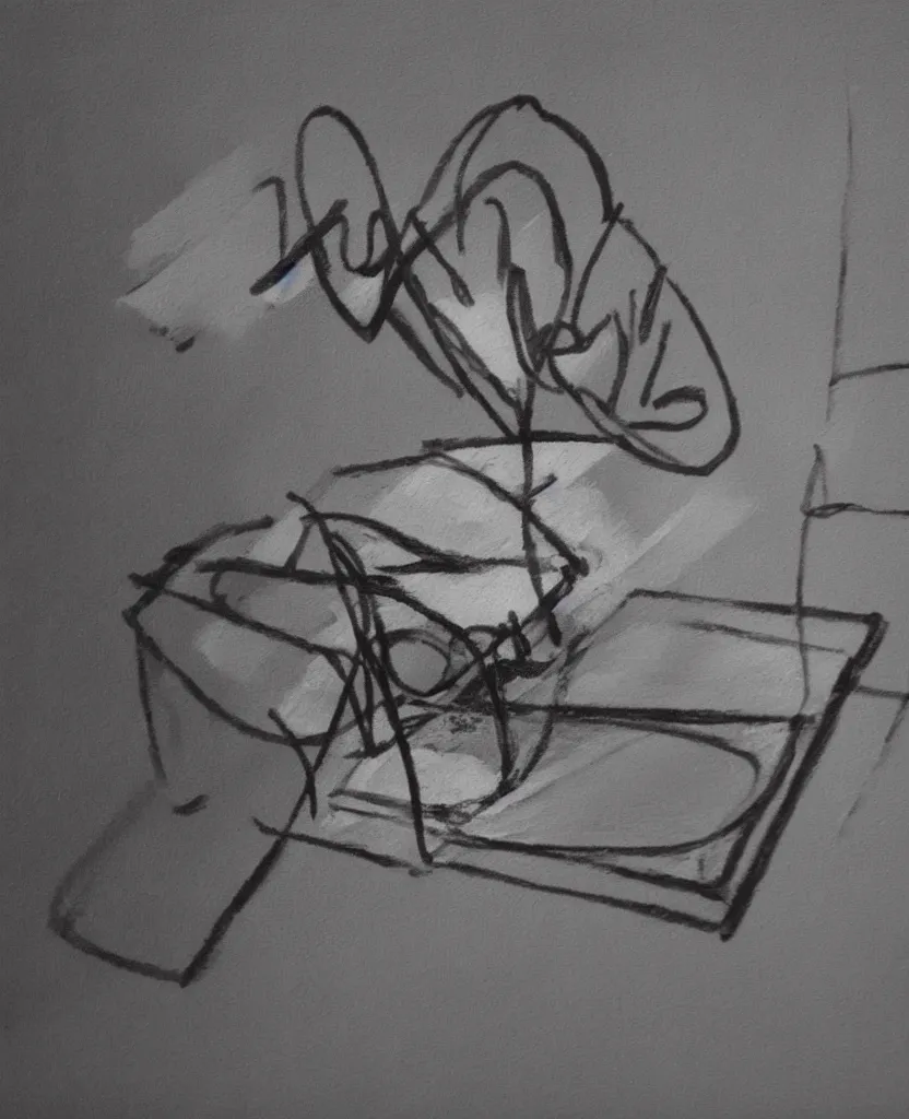 Prompt: cog video still frames of a painting of a hand writing a letter, war in background, stop motion, minimal, black and white, painted by escher