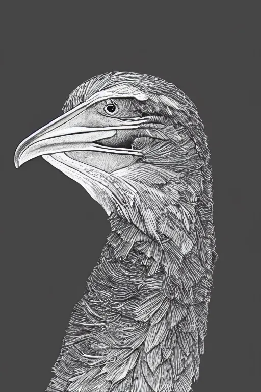 Prompt: a detailed pen drawing of a shoebill by Sunil Das, Trending on Artstation.