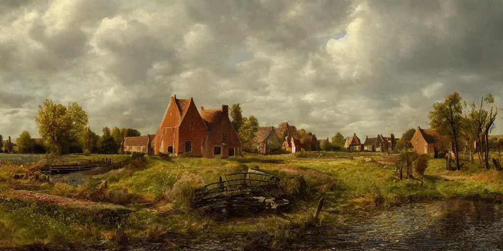 Prompt: a beautiful landscape photo of a dutch village in the Hoeksche Waard, cinematic atmosphere