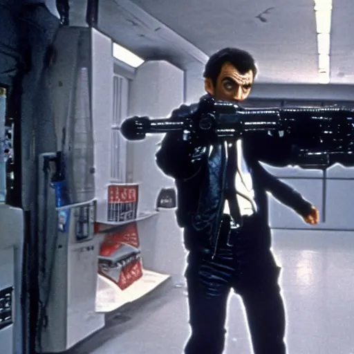 Image similar to A still of Mr Bean as the Terminator in The Terminator (1984)