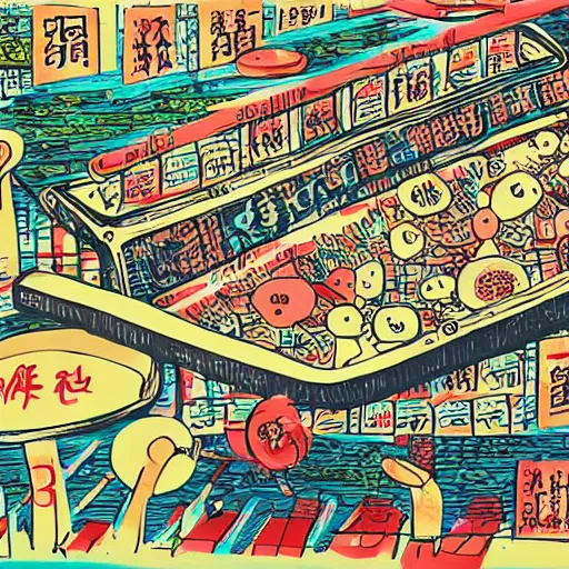 Image similar to chinese body on an operating table, in the style of daniel johnston and outsider art, 8k, line brush, minimal, overlaid with chinese adverts, very detailed