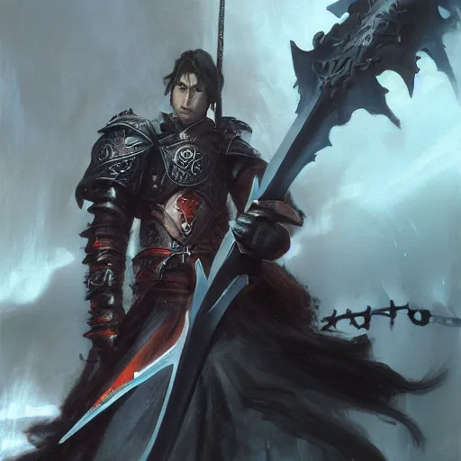 fantasy painting of Elric wielding a giant black | Stable Diffusion ...