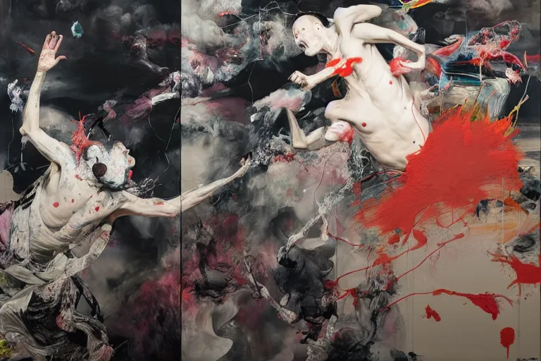 Prompt: the physical impossibility of death, extremely detailed, by painted by francis bacon, adrian ghenie, james jean and petra cortright, part by gerhard richter, part by takato yamamoto. 8 k masterpiece