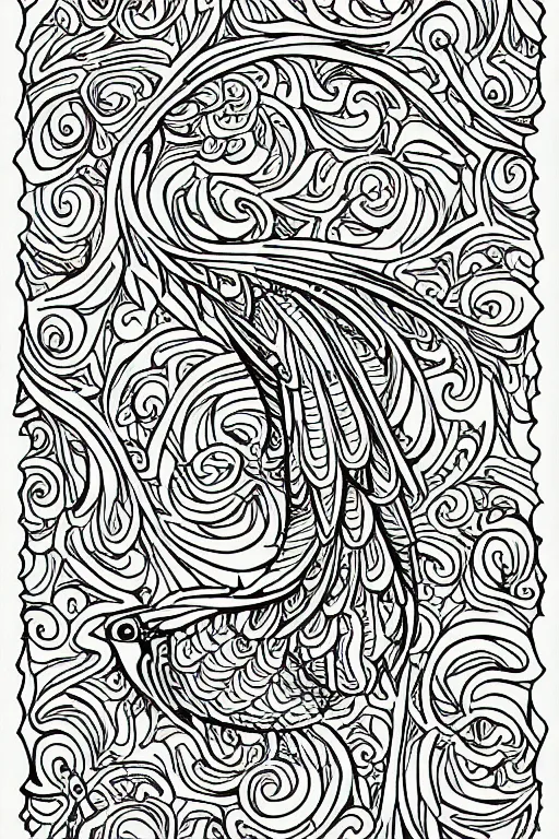 Prompt: parrot, repeating patterns, fractal, ink drawing, line art colouring page