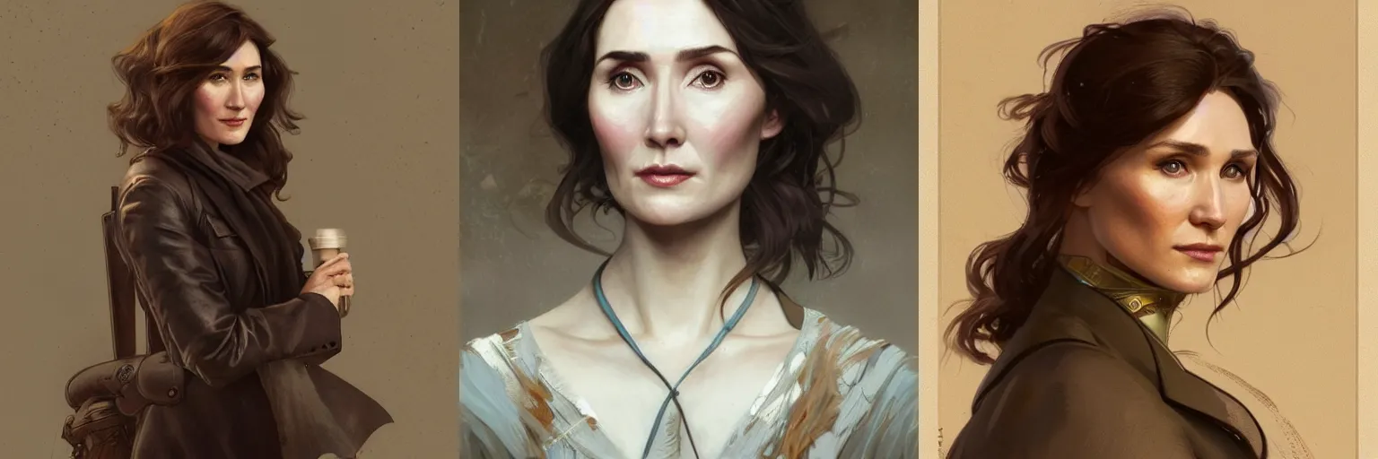 Prompt: portrait of Carice van Houten as a detective, highly detailed, digital painting, artstation, concept art, sharp focus, illustration, art by artgerm and greg rutkowski and alphonse mucha