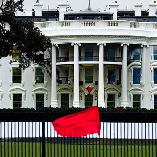 Image similar to photo of red flag waving over White House