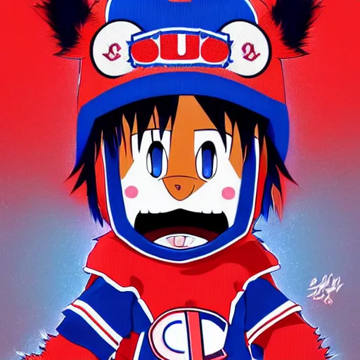 Image similar to anime Portrait of Youppi the Habs Montreal Canadiens Mascot as a very cute powerful and friendly pokemon, highly detailed anime, high evolution, 1990s, legendary, smooth, sharp focus, dynamic lighting, intricate, trending on ArtStation, illustration pokemon, art by WLOP