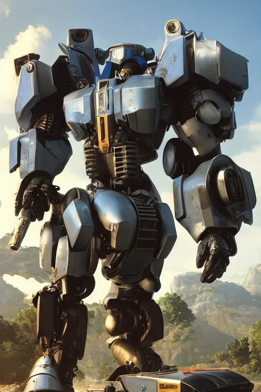 Image similar to mechwarrior 5 : mercenaries mech megaman transformer robot boss tank engine game octane render, 4 k, hd 2 0 2 2 3 d cgi rtx hdr style chrome reflexion glow fanart, global illumination ray tracing hdr fanart arstation by ian pesty by jesper ejsing pixar and disney unreal zbrush central hardmesh