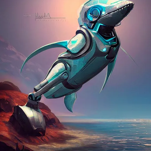 Prompt: concept art of robot in dolphin by jama jurabaev, brush stroke, robotic cyberpunk dolphin, scifi, trending on artstation, high quality, extremely detailed